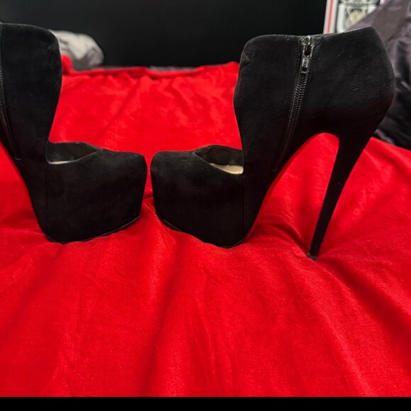 CHRISTIAN LOUBOUTIN BLACK SUEDE PLATFORM HEELS ANKLE BOOTS BOOTIES - Picture 5 of 15